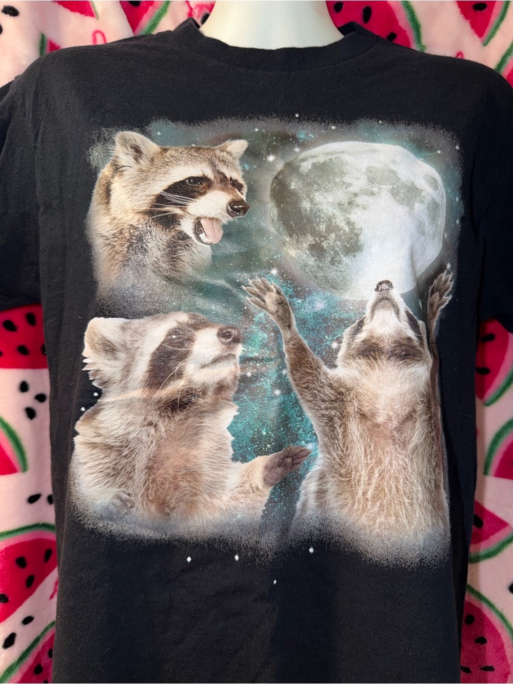 ๐ Gildan Graphic Tee with Raccoon Moon Art - Picture 2 of 4